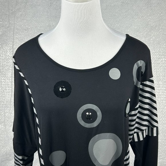 Lavena Tunic Top Women M/L Black Embellished Pullover Blouse Long Sleeve - Picture 8 of 16